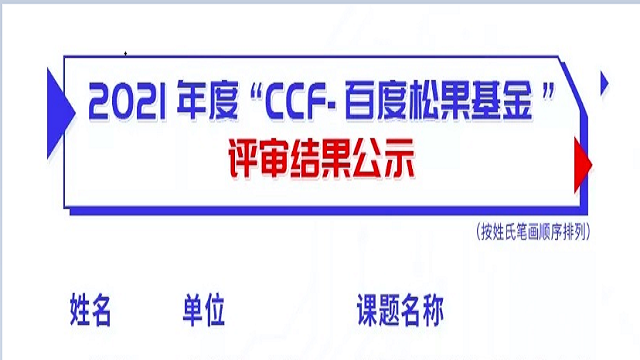 2021年度“CCF-百度松果基金”助力AI科研评审结果公示了